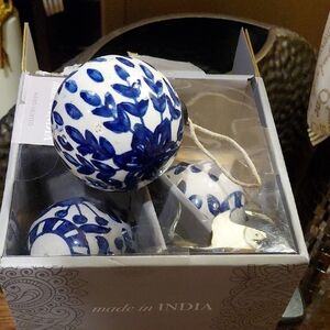 Hand Painted Blue and White Ceramic Ornaments Set of Four